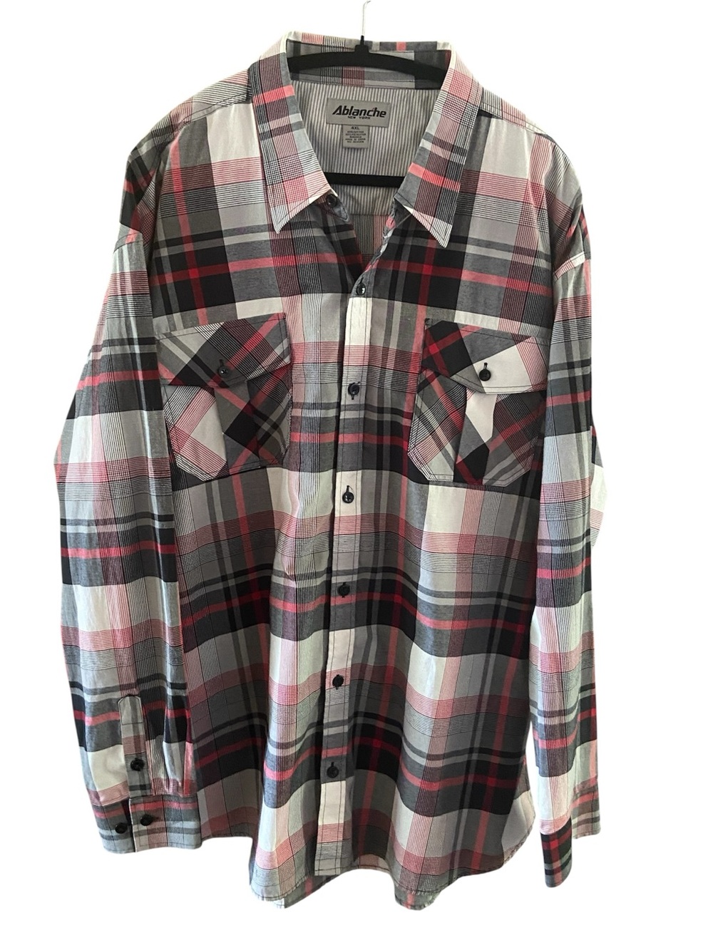 Ablanche NYC Y2K Men’s 4XL Plaid Button-Up Shirt Black Grey Red Long Sleeve